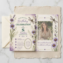 September Aster Dragonfly Birthday Invitation