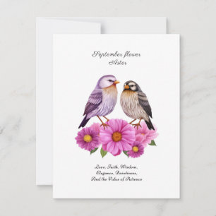 September Aster Flower with Birds Birth Gift