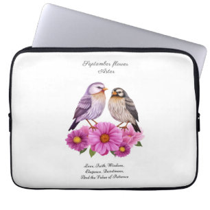 September Aster Flower with Birds Birth Gift Laptop Sleeve