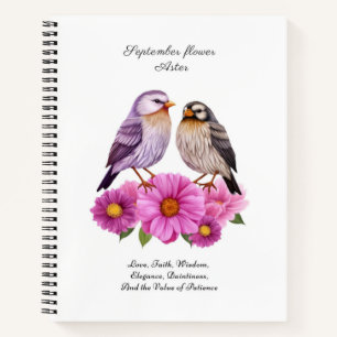 September Aster Flower with Birds Birth Gift Notebook