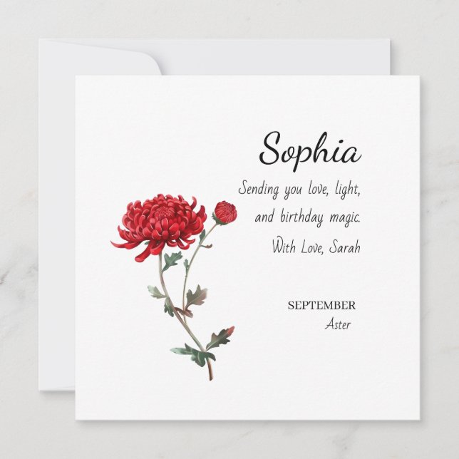 September Aster Personalised Birthday Card (Front)