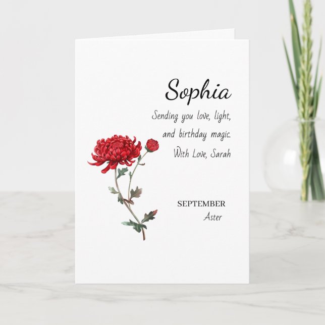 September Aster Personalised Birthday Card (Front)