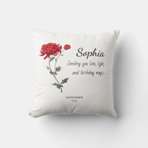 September Aster Personalised Birthday Cushion