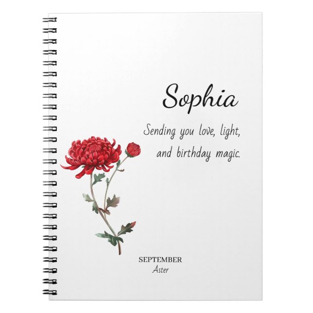 September Aster Personalised Birthday Notebook (Front)
