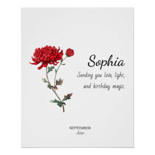 September Aster Personalised Birthday Poster