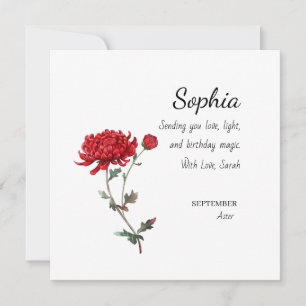 September Aster Personalized Birthday Card