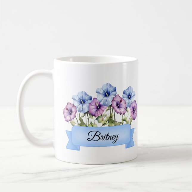 September Birth Aster Flower Personalised  Coffee Mug (Left)