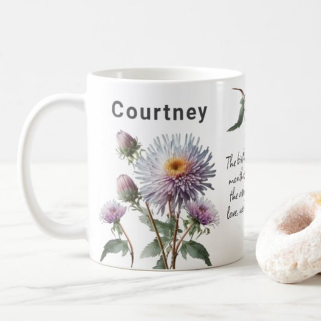 September Birth Flower Aster Add Name Coffee Mug (Creator Uploaded)