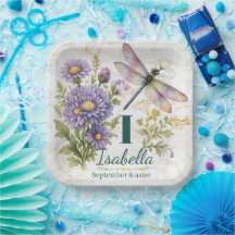 September Birth Flower Aster & Dragonfly