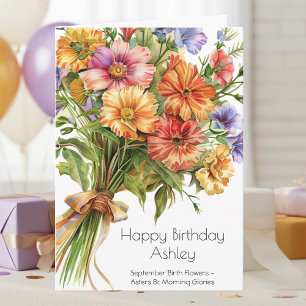 September Birth Flower Asters Birthday Card