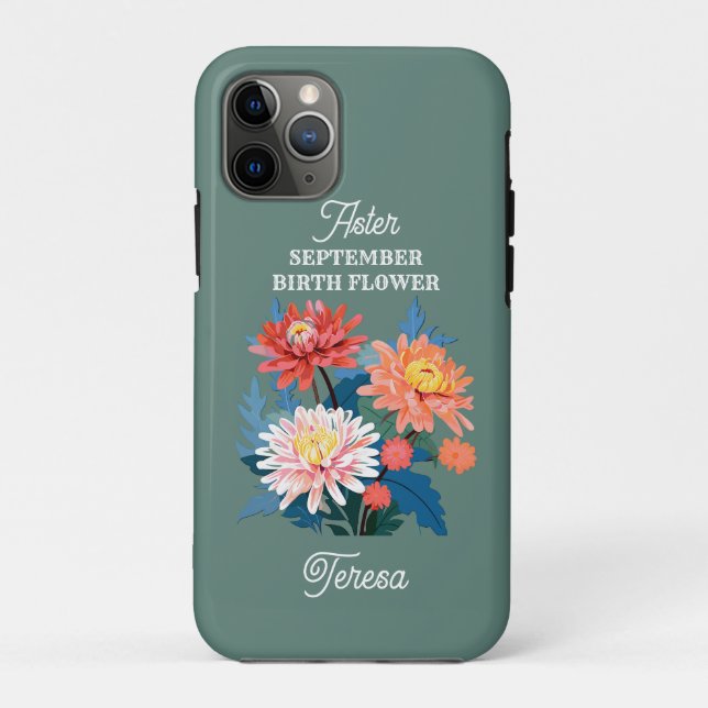 September Birth Flower Custom Name Case-Mate iPhone Case (Back)