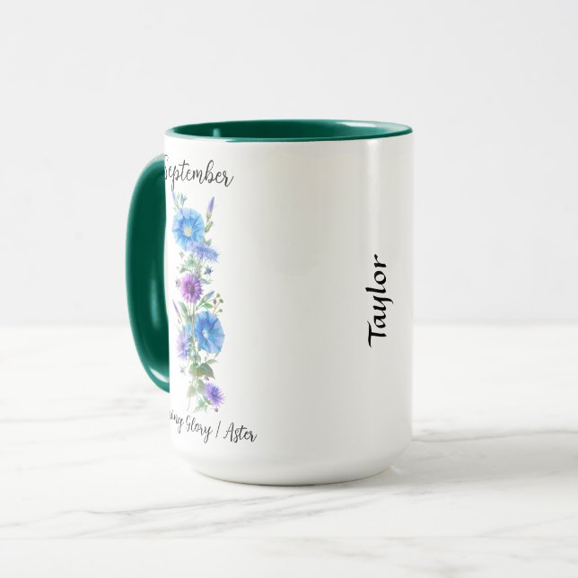 September Birth Flower Morning Glory and Aster Mug (Front Left)