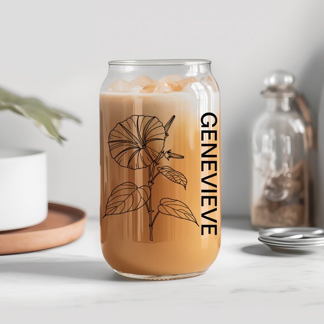September Birth Flower Morning Glory Custom Name Can Glass (Creator Uploaded)