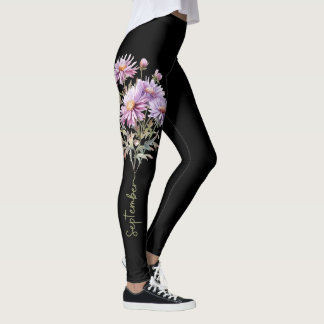 September Birth Flower with Delicate Purple Blooms Leggings