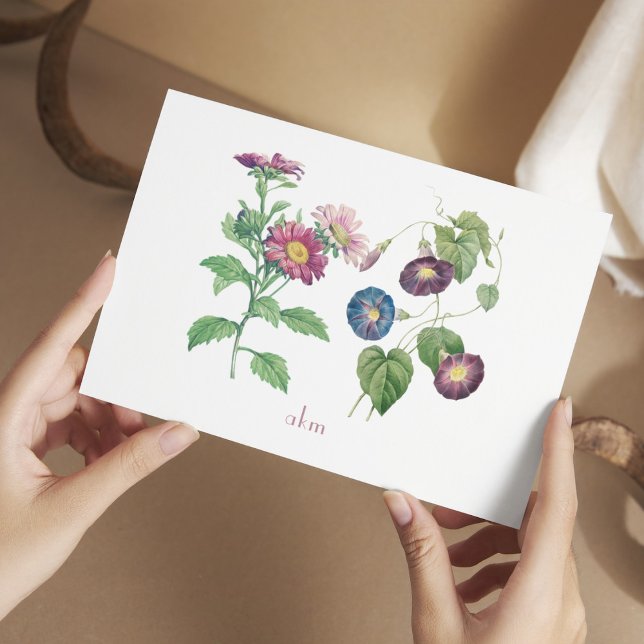 September Birth Month Flower Flat Note Card (September Birthday Gift - Flat Note Card with the month's flowers, Aster and Morning Glory)