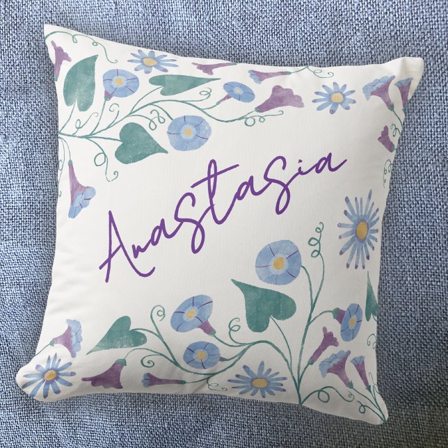 September Birth Month Morning Glory Personalised Cushion (September birthday birth month flower morning glory aster personalized custom name throw pillow gift)