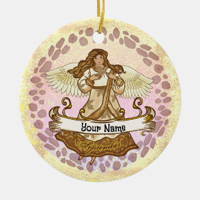 September Birthday Angel Ceramic Tree Decoration (Front)