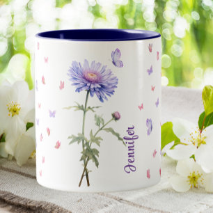 September Birthday Aster Birth Month Flower Floral Two-Tone Coffee Mug
