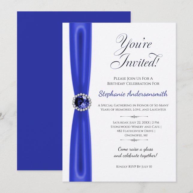 September Birthday Celebration - Blue Sapphire Invitation (Front/Back)