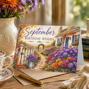 September Birthday Wishes Purple Asters Birthday Card