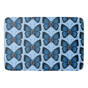 September Blue Butterfly Pattern Design Regal  Bath Mat