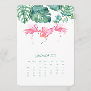 September Calendar Card, Pink Flamingo Menu