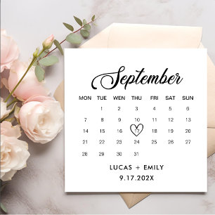 September Calendar Dark Black Wedding Napkin