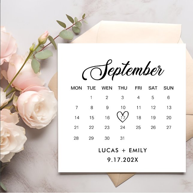 September Calendar Dark Black Wedding Napkin (Creator Uploaded)