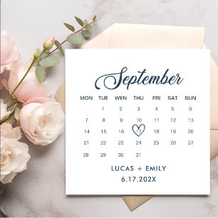 September Calendar Dark Blue Wedding Napkin