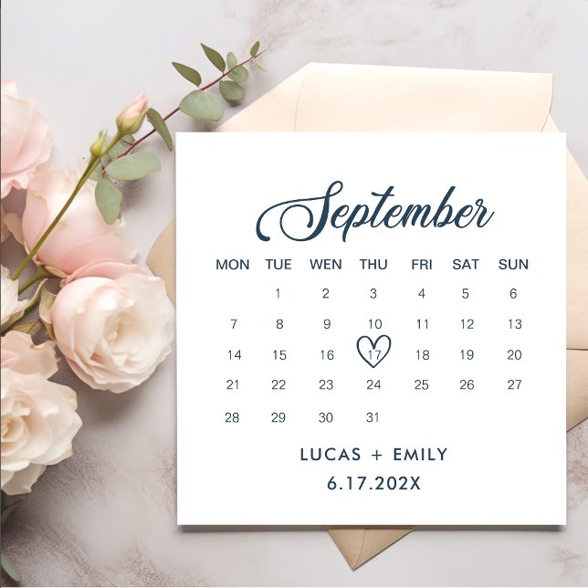 September Calendar Dark Blue Wedding Napkin (Creator Uploaded)