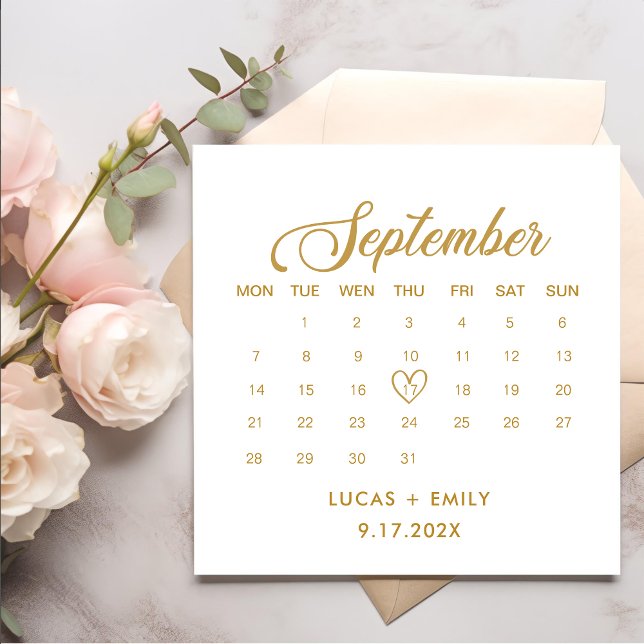 September Calendar Gold Wedding Napkin (Creator Uploaded)