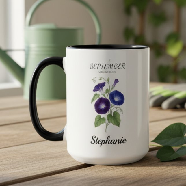 September Floral Morning Birthday Keepsake Mug (September birth month flower morning glory birthday coffee mug)