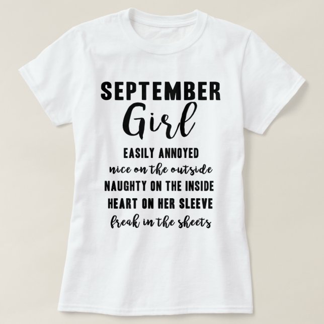 September Girl Birthday Gift Funny Ladies T Shirt (Design Front)