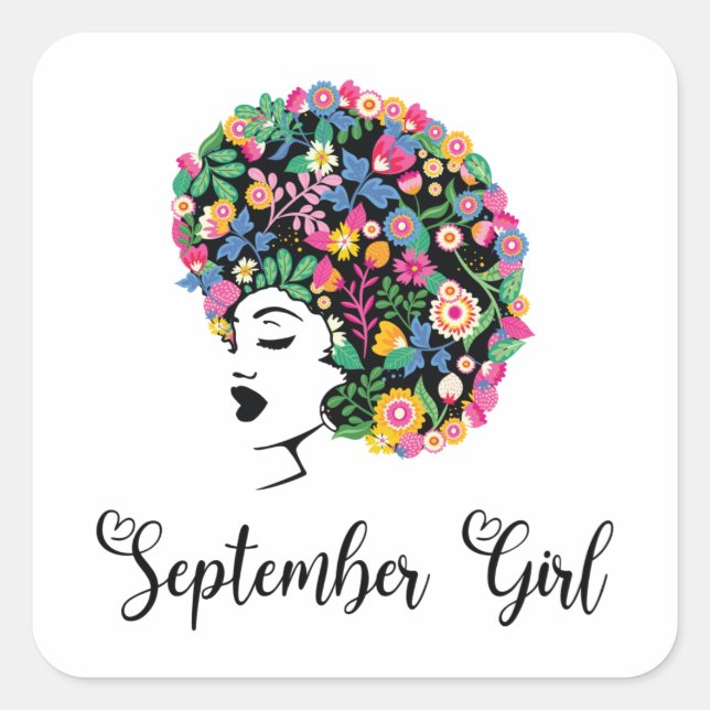 September Girl Colourful Birthday Square Sticker (Front)