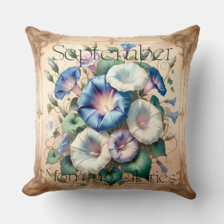 September Morning Glory Floral Birth Month Cushion