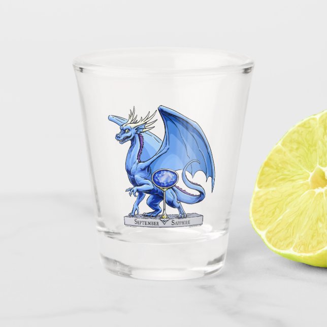 September’s Birthstone Dragon: Sapphire Shot Glass (Front)