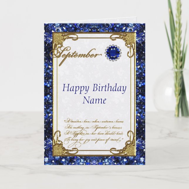 September Sapphire Birthstone Birthday Card (Front)