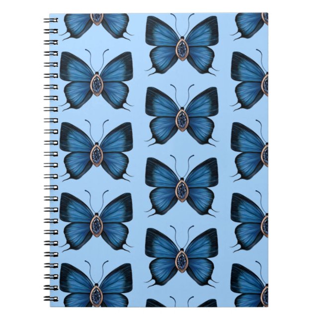 September Sapphire Blue Butterfly Pattern Design Notebook (Front)