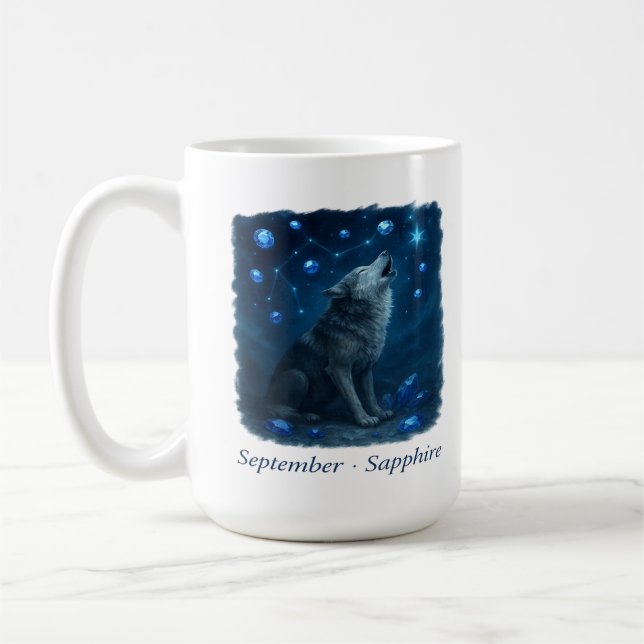 September Sapphire – Celestial Wolf Coffee Mug (Left)
