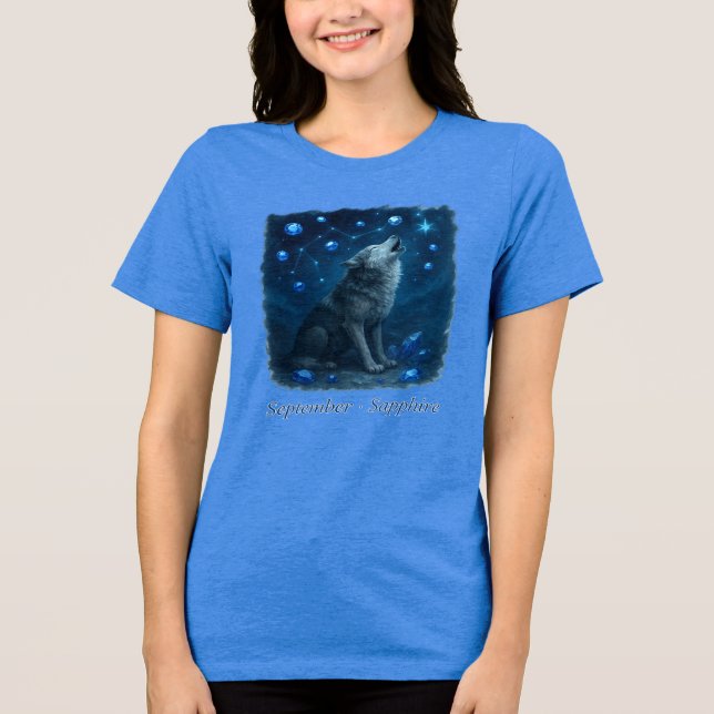 September Sapphire – Celestial Wolf Tri-Blend Shirt (Front)