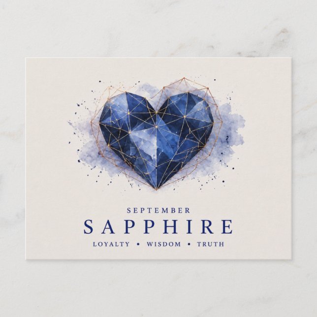 September Sapphire Heart Birthstone Postcard (Front)