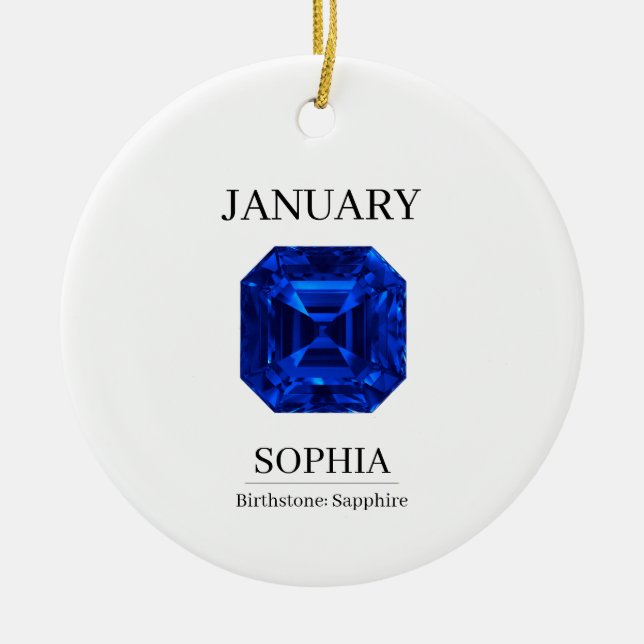 September Sapphire Personalised Birthday Ceramic Tree Decoration (Front)