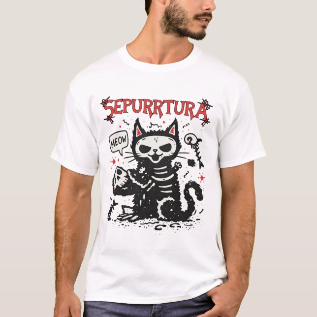 Sepurrtura Heavy Metal Cat Illustration T-Shirt (Front)