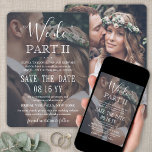 Sequel Wedding 2 Photo We Do Part II White Text Save The Date<br><div class="desc">Announce the joyful news of your wedding and upcoming celebration with unique custom photo overlay save the date invitations. Family and friends can witness you say "I do" again at a stylish sequel wedding with a vow renewal ceremony and reception. The two photos and all wording are simple to personalise...</div>