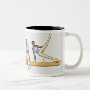 Sequence of illustrations showing male gymnast Two-Tone coffee mug