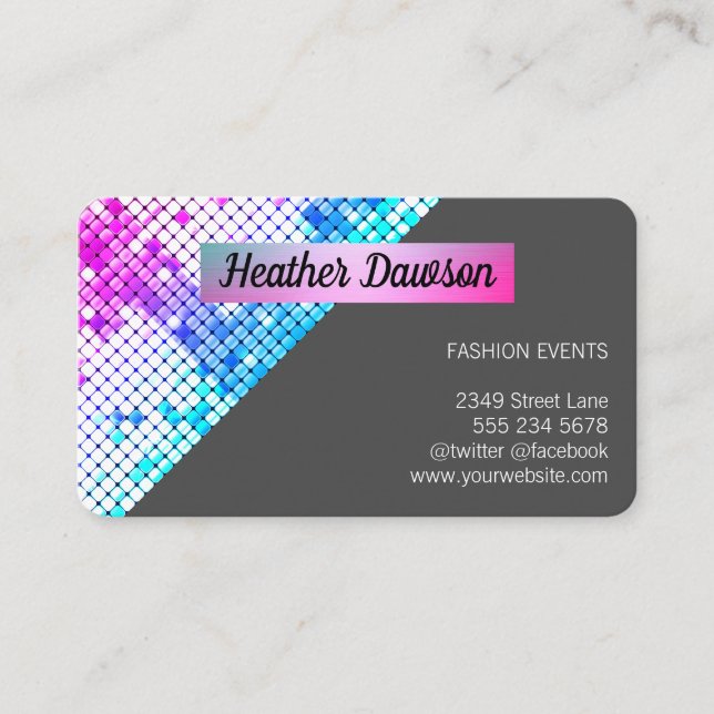 Sequin and Glitter / Colourful / Grey Business Card (Front)
