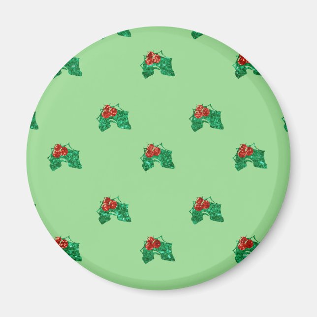 sequin christmas Holly Magnet (Front)