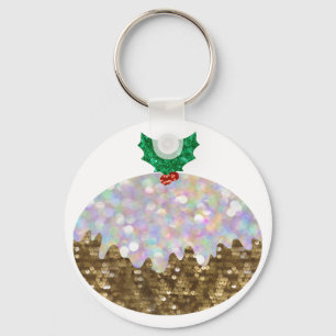 sequin christmas puddings key ring
