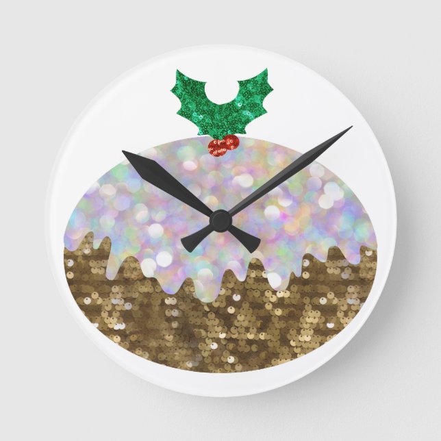sequin christmas puddings round clock (Front)