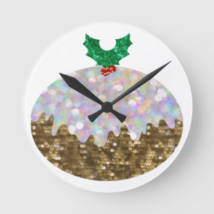 sequin christmas puddings round clock